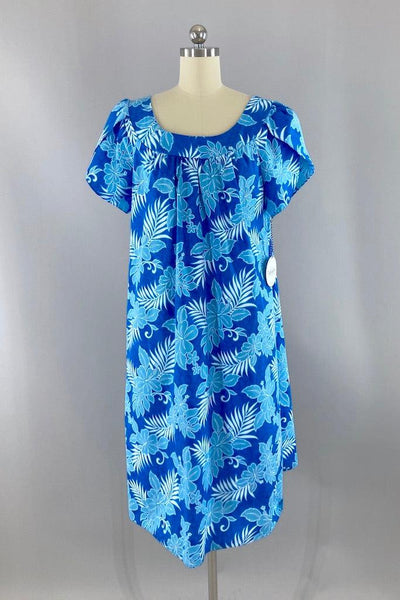 Vintage Blue Hawaiian Print Dress-ThisBlueBird