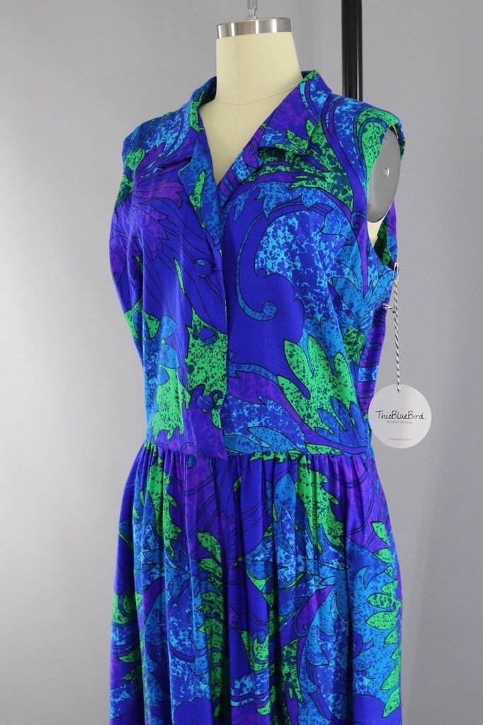 Vintage 1960s Blue Hawaiian Print Jumpsuit - ThisBlueBird