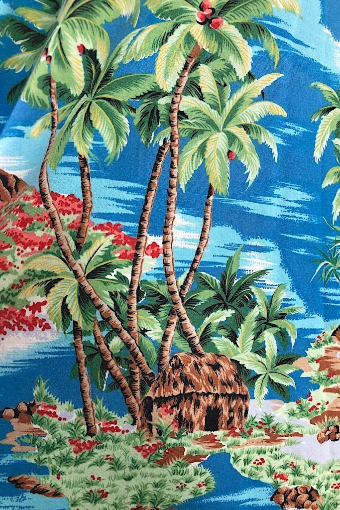 Vintage Blue Hawaiian Print Maxi Skirt-ThisBlueBird