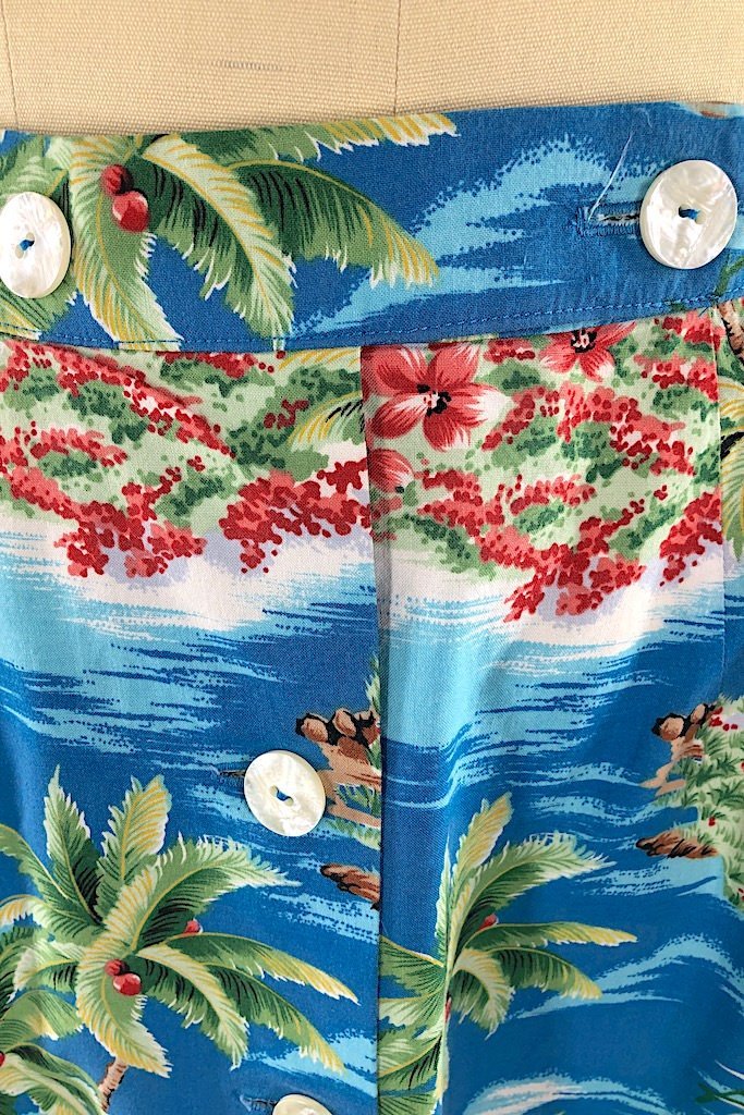 Vintage Blue Hawaiian Print Maxi Skirt-ThisBlueBird