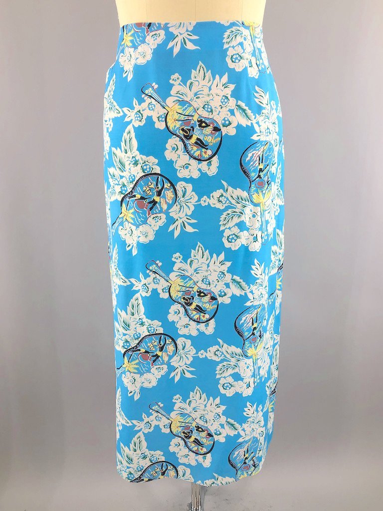 Vintage Blue Hawaiian Wrap Skirt-ThisBlueBird - Modern Vintage
