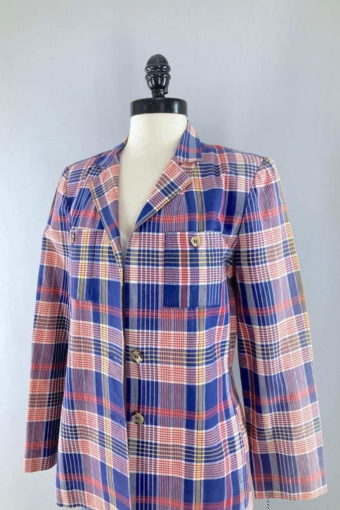 Vintage Blue Madras Plaid Jacket-ThisBlueBird