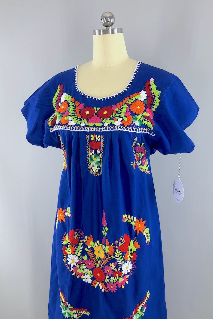 Vintage Blue Mexican Embroidered Caftan – ThisBlueBird