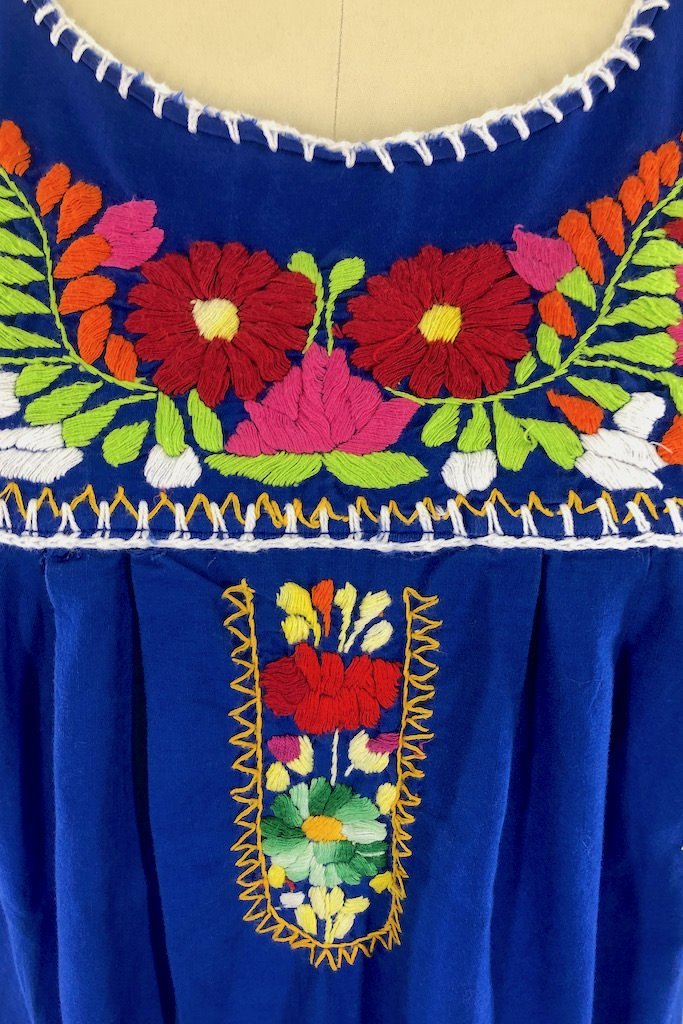 Vintage Blue Mexican Embroidered Caftan-ThisBlueBird