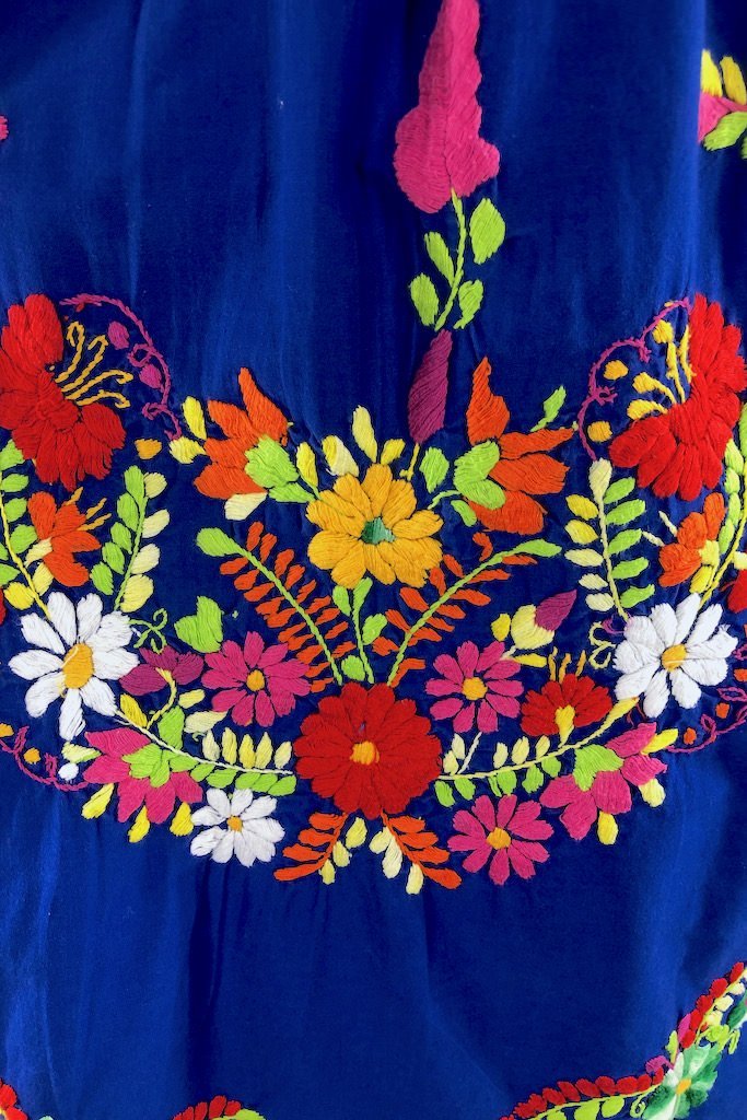 Vintage Blue Mexican Embroidered Caftan-ThisBlueBird
