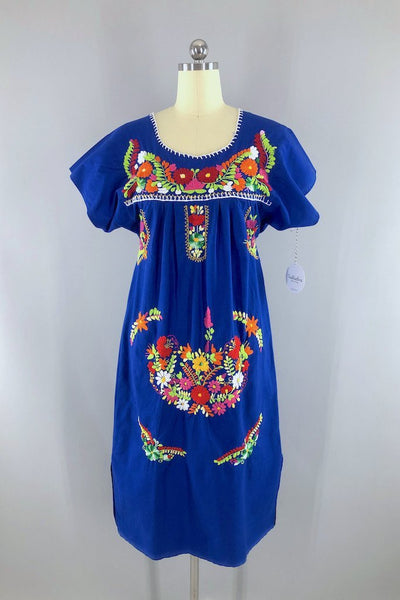 Vintage Blue Mexican Embroidered Caftan-ThisBlueBird