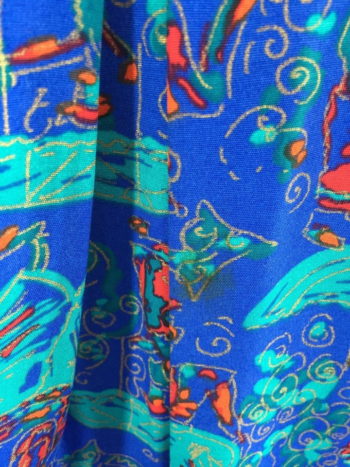 Vintage Blue Midi Skirt with Umbrella Novelty Print - ThisBlueBird
