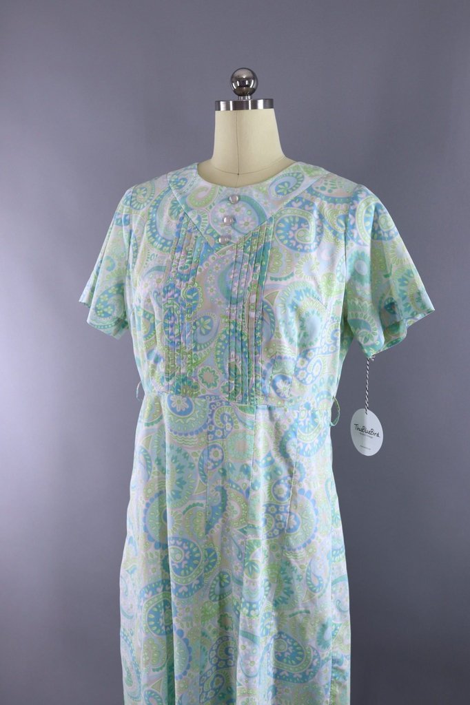 Vintage 1960s Blue Paisley Print Day Dress - ThisBlueBird