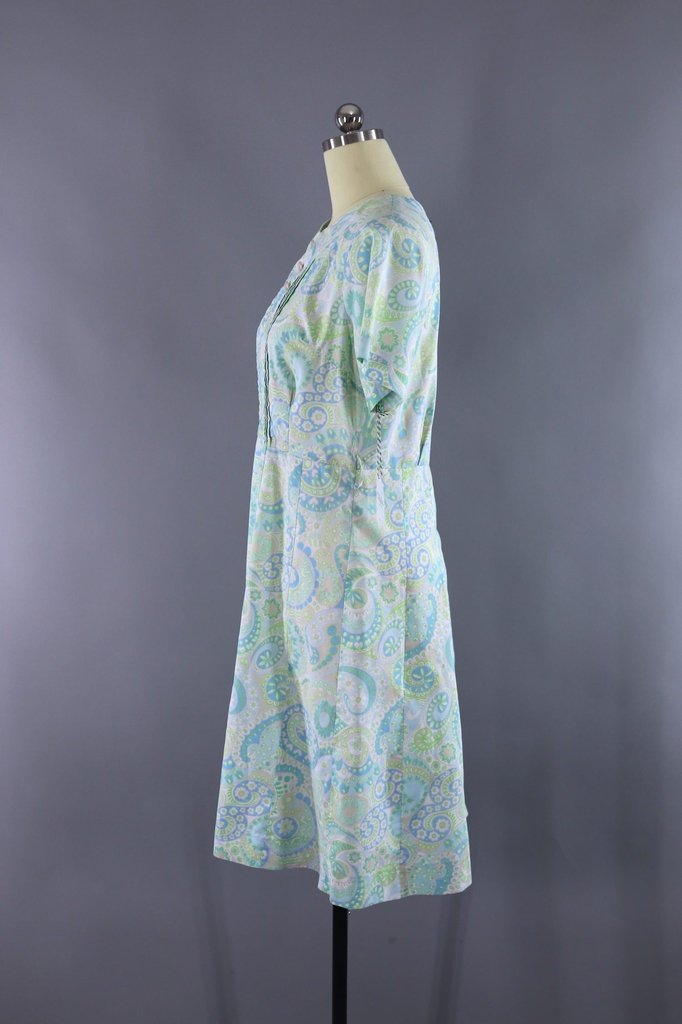 Vintage 1960s Blue Paisley Print Day Dress - ThisBlueBird