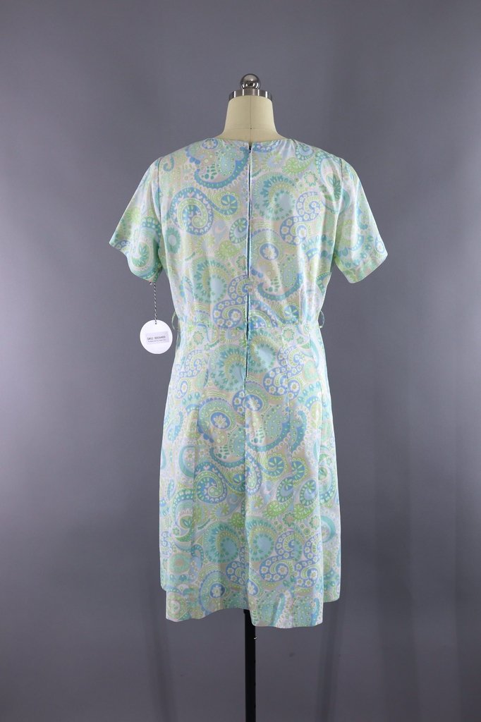 Vintage 1960s Blue Paisley Print Day Dress - ThisBlueBird