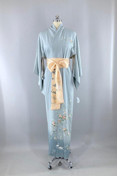 Vintage Blue & Peach Floral Kimono Robe-ThisBlueBird