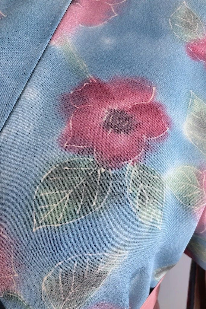 Vintage Blue & Pink Floral Silk Kimono Robe-ThisBlueBird - Modern Vintage