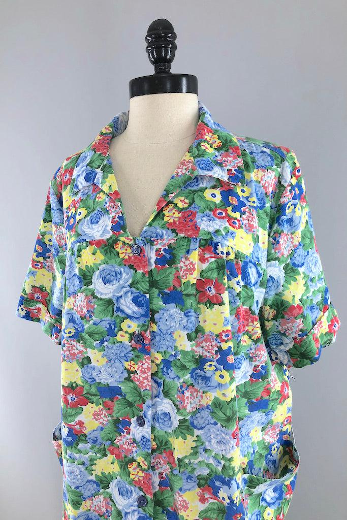 Vintage Blue Print Summer Shirt-ThisBlueBird