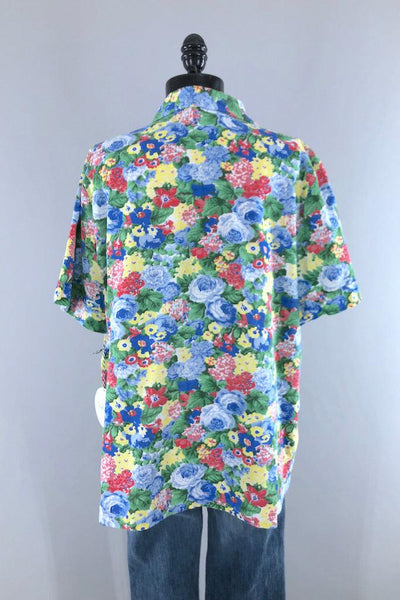 Vintage Blue Print Summer Shirt-ThisBlueBird
