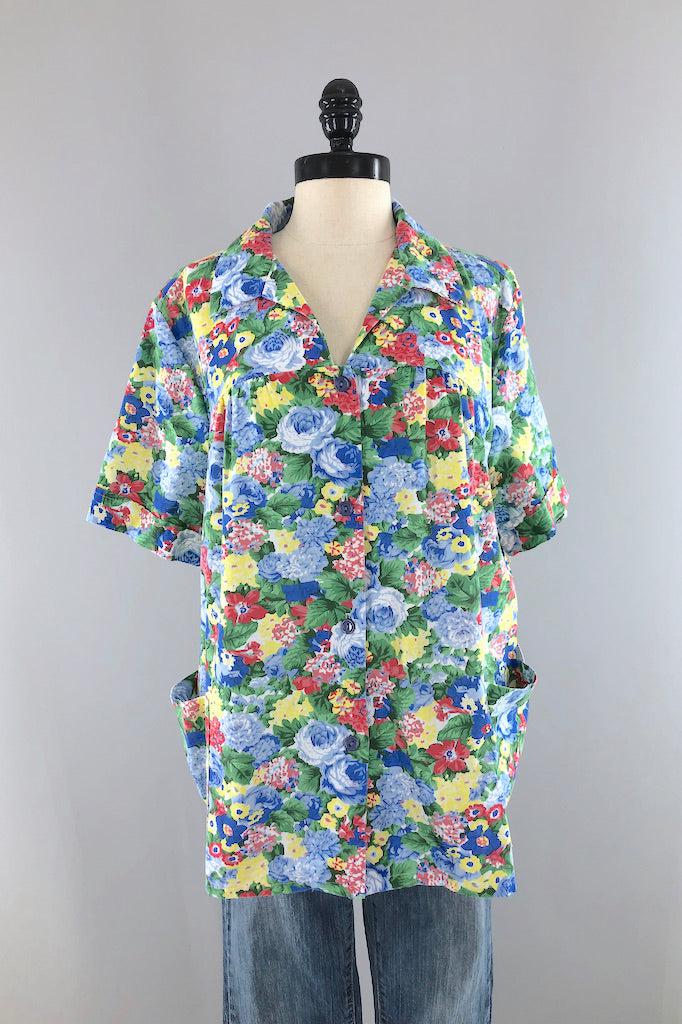 Vintage Blue Print Summer Shirt-ThisBlueBird