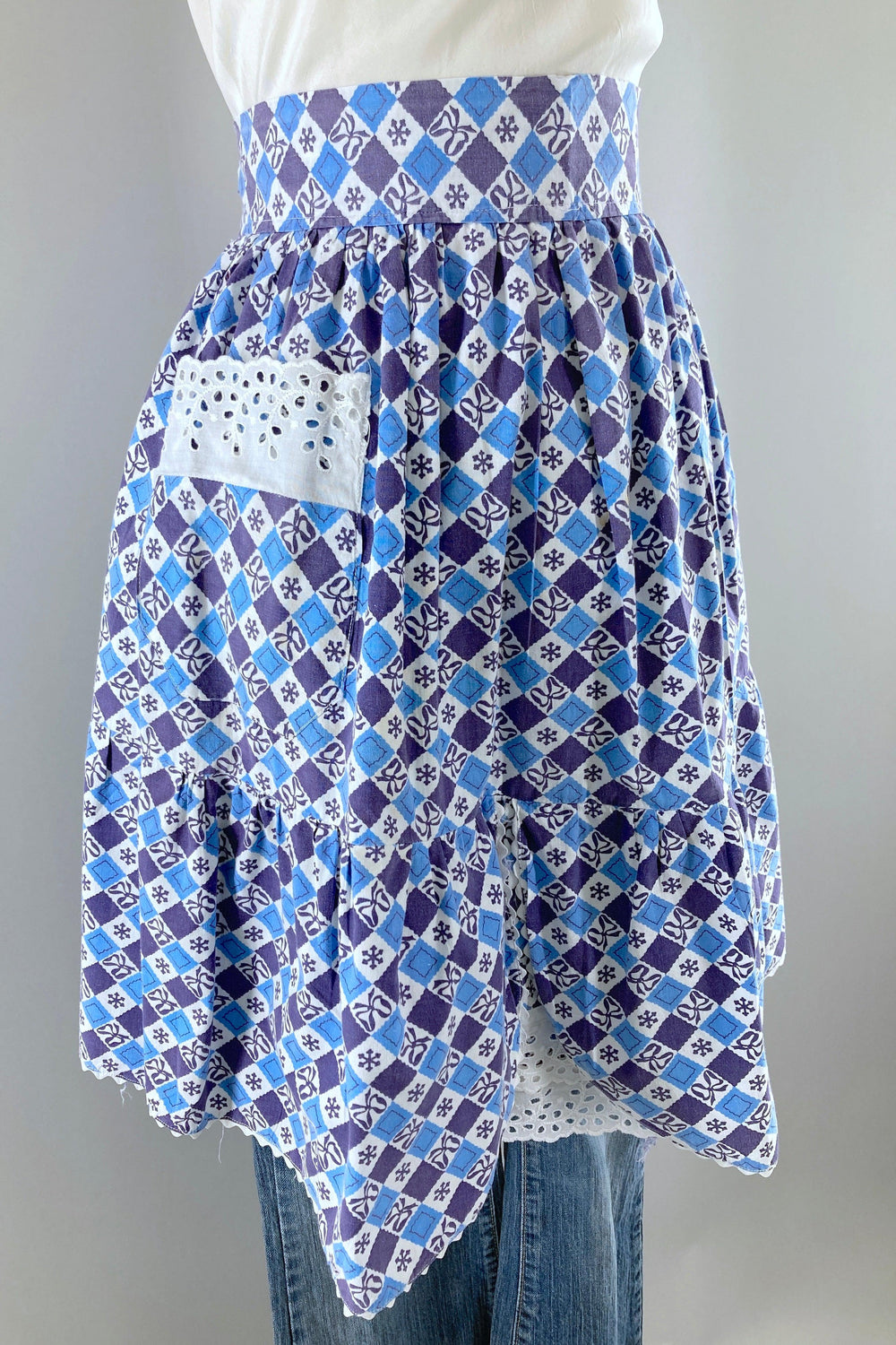 Vintage Blue & Purple Cotton Half Apron-ThisBlueBird