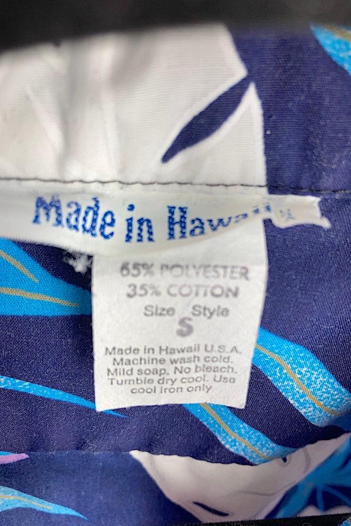 Vintage Blue &amp; Purple Hawaiian Print Shirt-ThisBlueBird