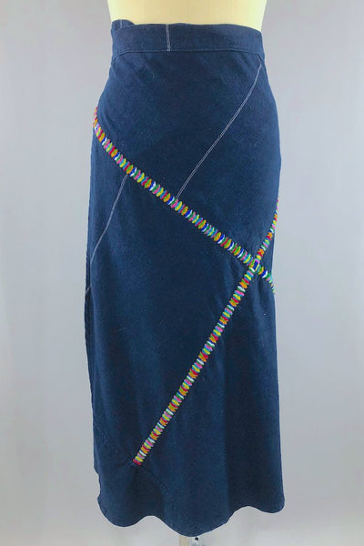 Vintage Blue Rainbow Embroidered Wrap Skirt-ThisBlueBird