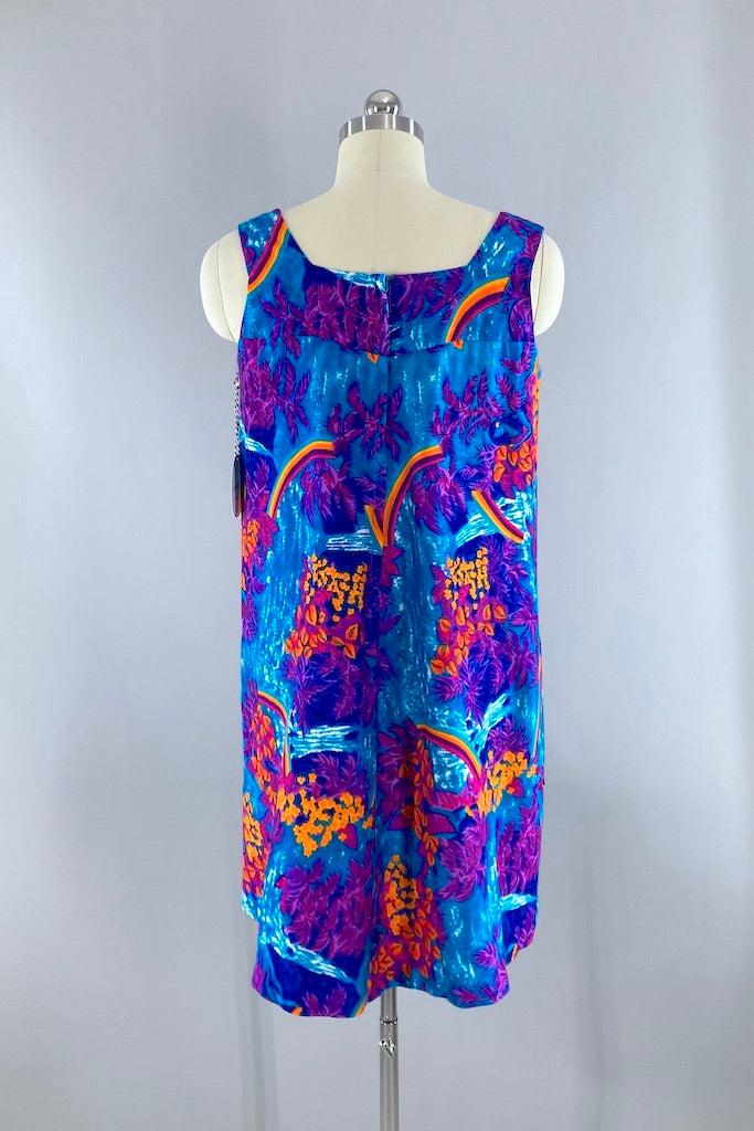 Vintage Blue Rainbow Hawaiian Aloha Dress-ThisBlueBird
