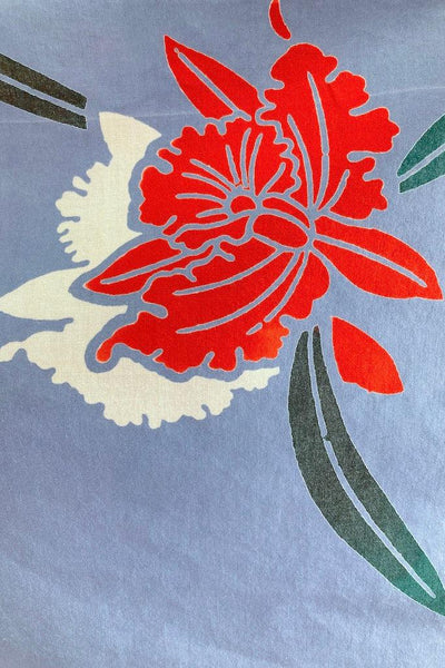 Vintage Blue & Red Orchid Print Cotton Yukata Kimono-ThisBlueBird