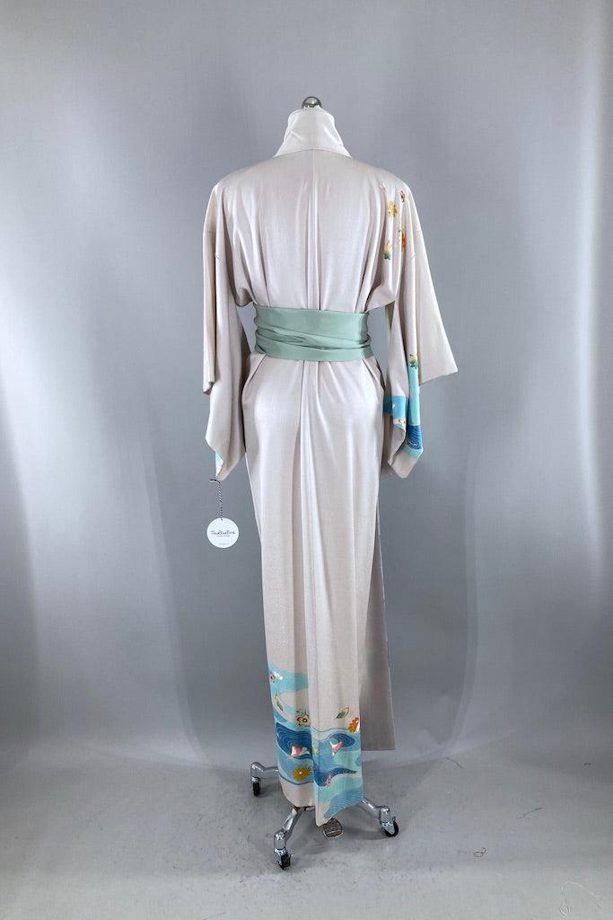 Vintage Blue Rivers Silk Kimono Robe-ThisBlueBird