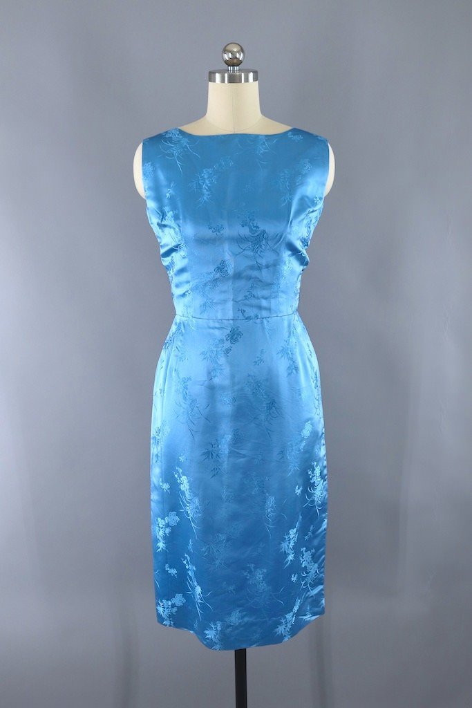 Vintage 1960s Blue Satin Dress and Jacket Set-ThisBlueBird - Modern Vintage