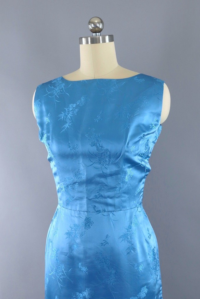 Vintage 1960s Blue Satin Dress and Jacket Set-ThisBlueBird - Modern Vintage
