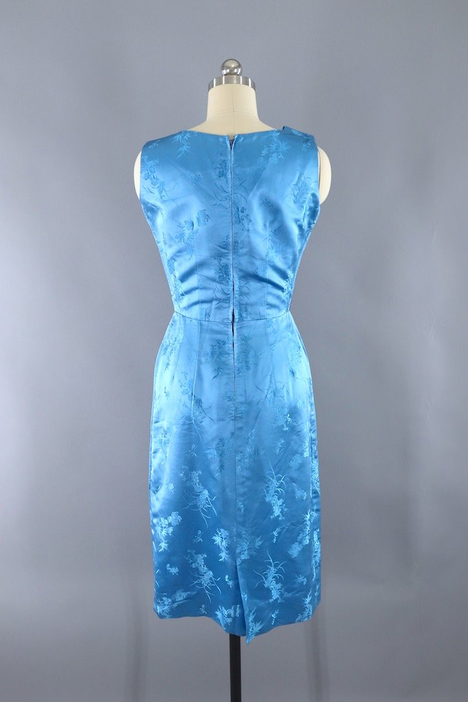 Vintage 1960s Blue Satin Dress and Jacket Set-ThisBlueBird - Modern Vintage