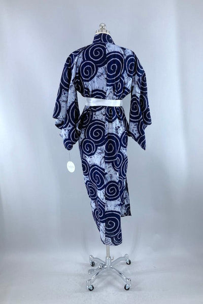 Vintage Blue Shibori Cotton Yukata Kimono-ThisBlueBird
