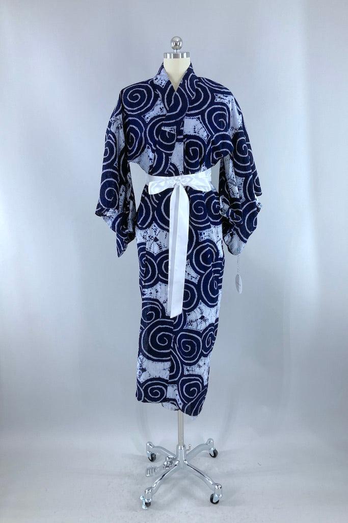 Vintage Blue Shibori Cotton Yukata Kimono-ThisBlueBird