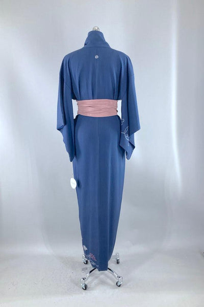 Vintage Blue Shibori Grapes Silk Kimono-ThisBlueBird