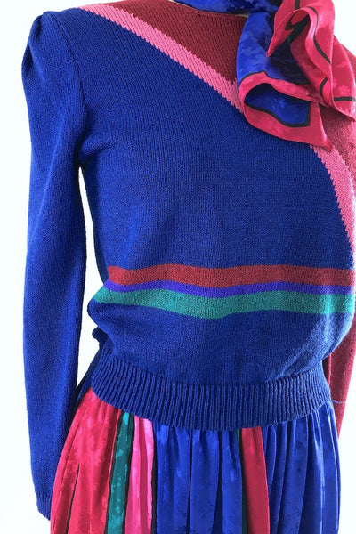 Vintage Blue Silk Sweater & Skirt Set-ThisBlueBird - Modern Vintage
