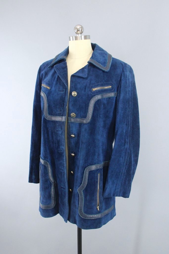 Vintage Blue Suede Leather Jacket-ThisBlueBird