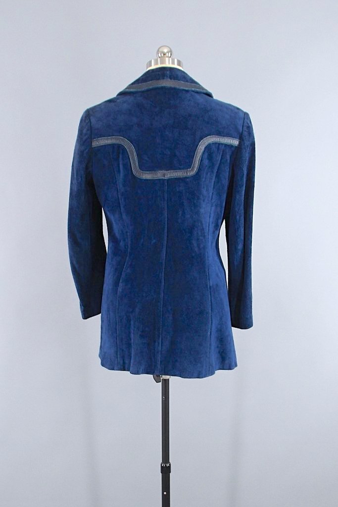 Vintage Blue Suede Leather Jacket-ThisBlueBird