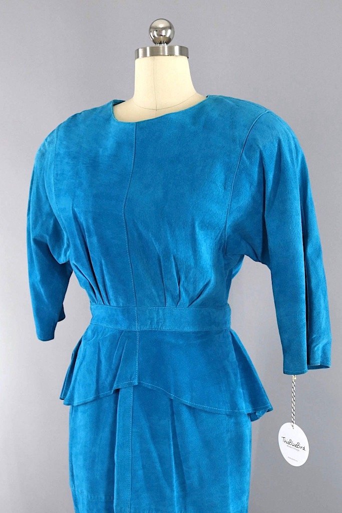 Vintage Blue Suede Peplum Dress-ThisBlueBird - Modern Vintage