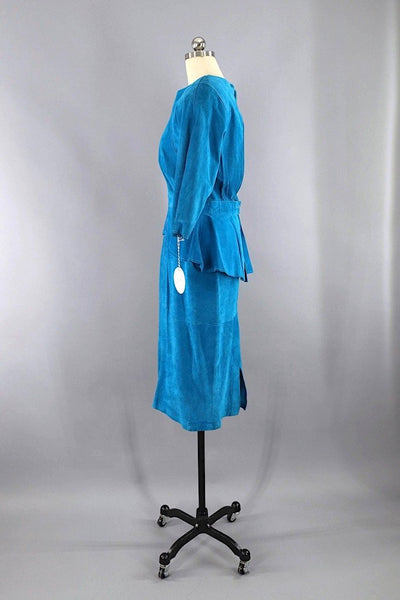 Vintage Blue Suede Peplum Dress-ThisBlueBird - Modern Vintage