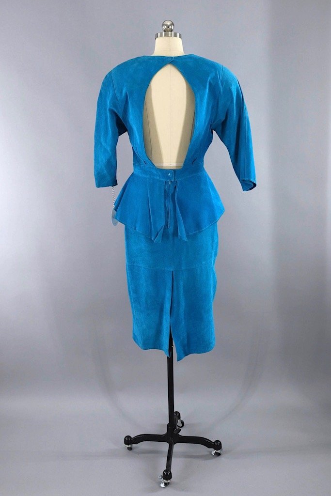 Vintage Blue Suede Peplum Dress-ThisBlueBird - Modern Vintage