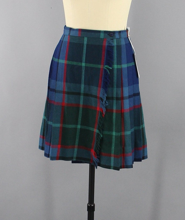 Vintage Blue Tartan Plaid Kilt Mini Skirt - ThisBlueBird