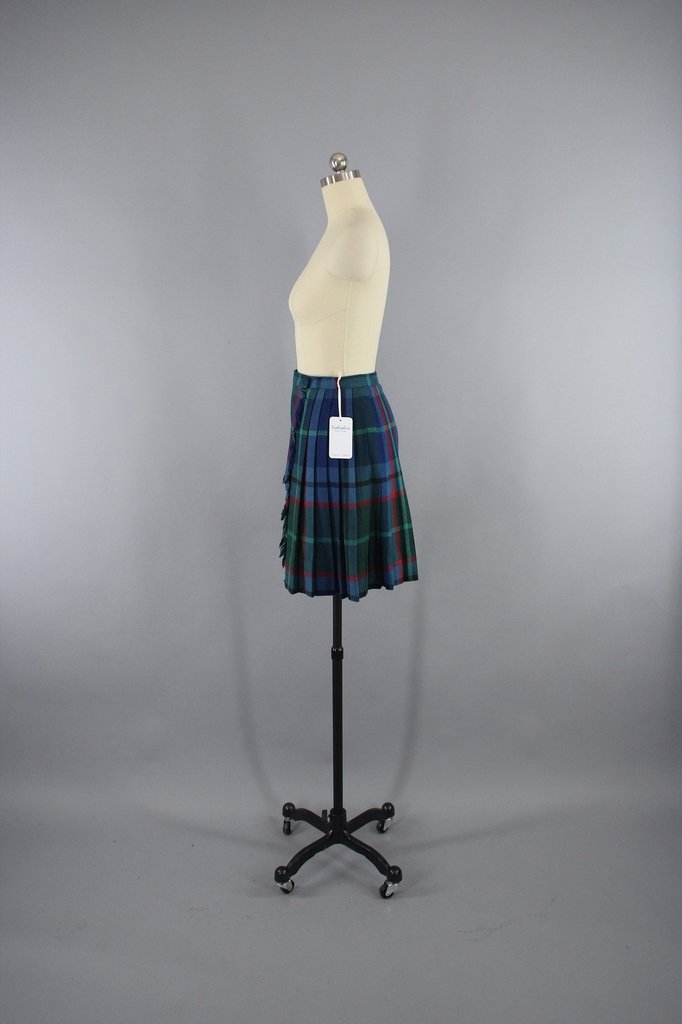 Vintage Blue Tartan Plaid Kilt Mini Skirt - ThisBlueBird