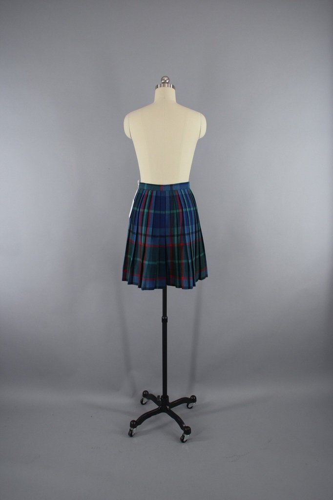 Vintage Blue Tartan Plaid Kilt Mini Skirt - ThisBlueBird