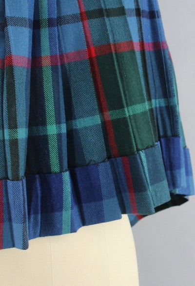 Vintage Blue Tartan Plaid Kilt Mini Skirt - ThisBlueBird