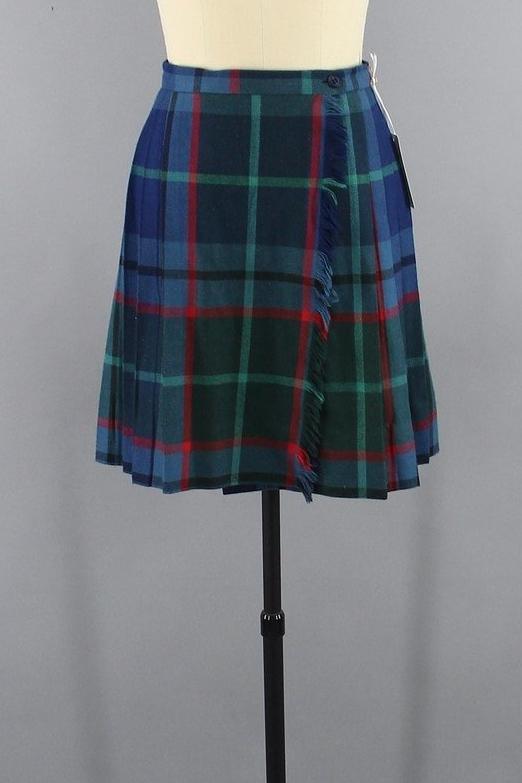 Vintage Blue Tartan Plaid Kilt Mini Skirt - ThisBlueBird