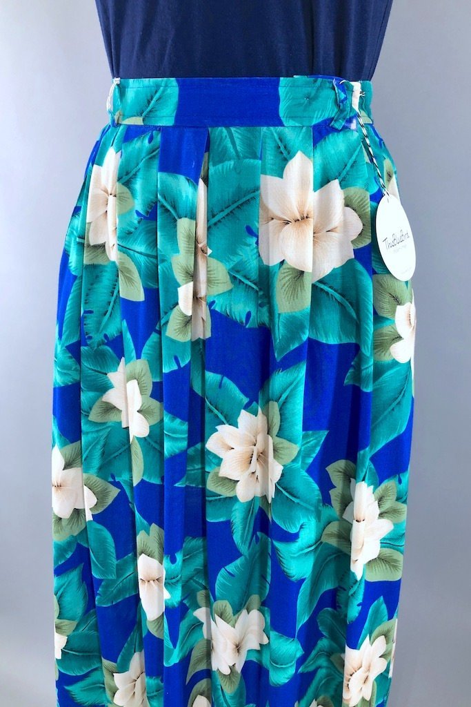 Vintage Blue Tropical Floral Skirt-ThisBlueBird - Modern Vintage