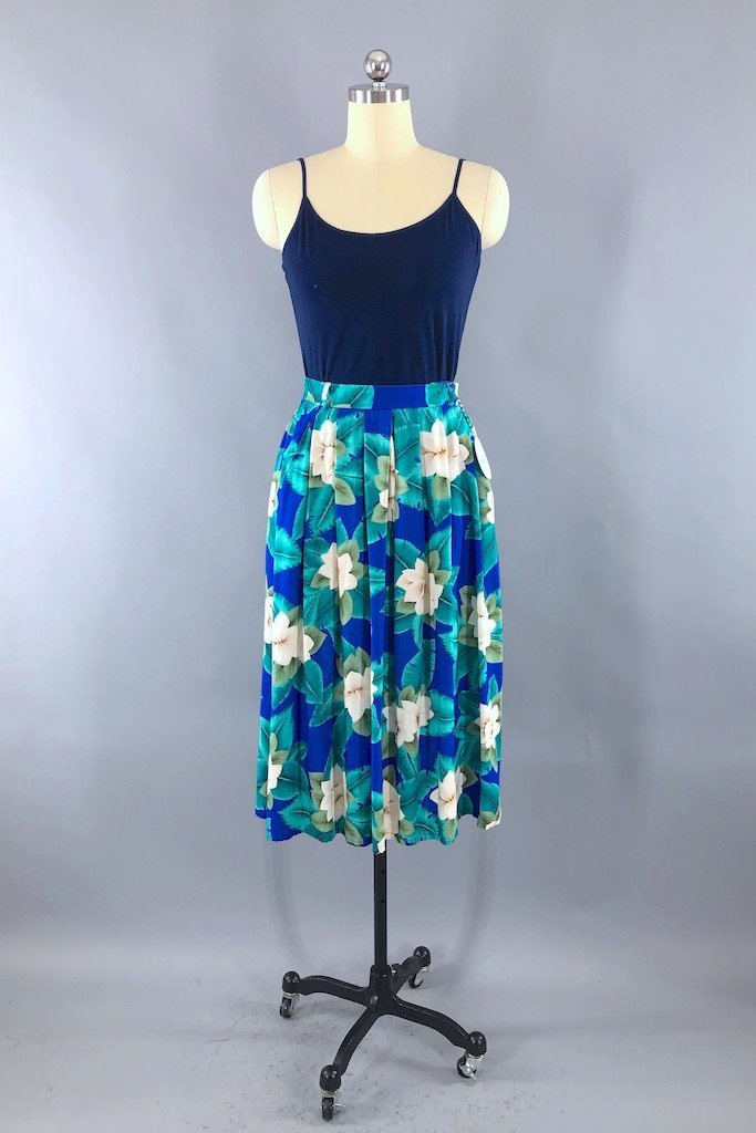 Vintage Blue Tropical Floral Skirt-ThisBlueBird - Modern Vintage