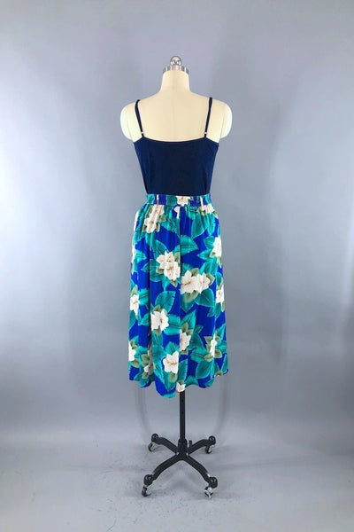 Vintage Blue Tropical Floral Skirt-ThisBlueBird - Modern Vintage