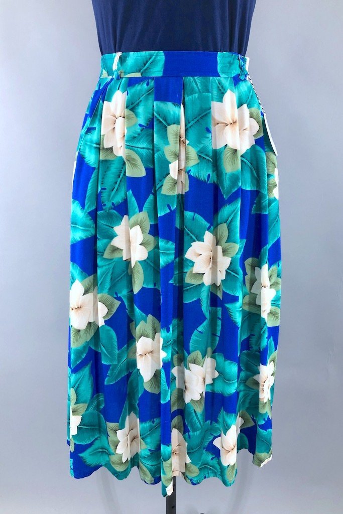 Vintage Blue Tropical Floral Skirt-ThisBlueBird - Modern Vintage