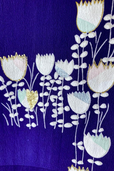 Vintage Blue Tulips Silk Kimono Cardigan-ThisBlueBird