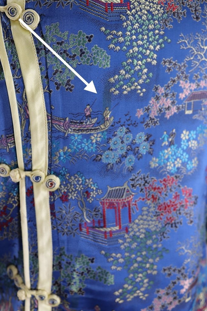 Vintage Blue &amp; Yellow Satin Brocade Asian Blouse - ThisBlueBird
