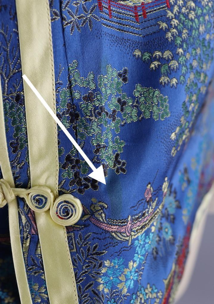 Vintage Blue &amp; Yellow Satin Brocade Asian Blouse - ThisBlueBird