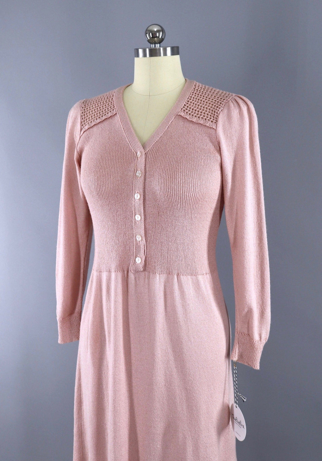 Vintage Blush Pink Knit Day Dress-ThisBlueBird